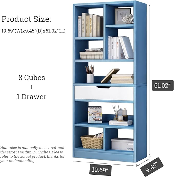 IOTXY Wooden Open Shelf Bookcase - 61" Height Freestanding Display Stora...