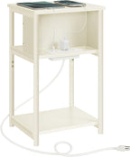 VASAGLE Side Table with Charging Station, 3-Tier End Table with USB Ports and Outlets, Nightstand for Living Room, Bedroom, 11.8 x 13.4 x 22.8 Inches, Plug-in Series, Cream White