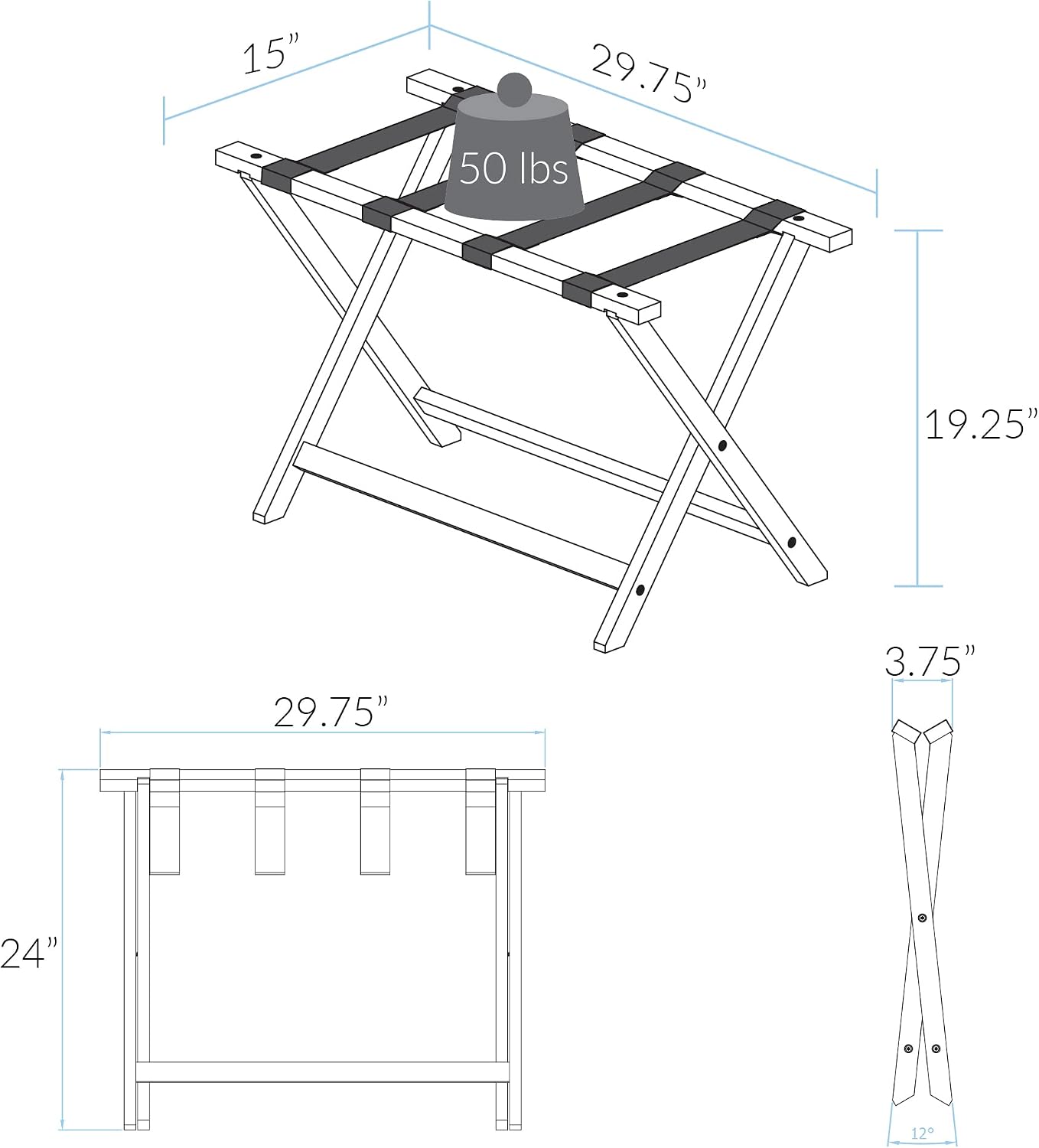 Casual Home Heavy Duty 30" Extra-Wide Luggage Rack, solid wood