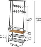 Amyove Coat Rack Shoe Bench with 10 Hooks, Hall Trees Entryway Bench with Storage, Multifunctional Hallway Organizer, Wood Look Accent Furniture with Metal Frame