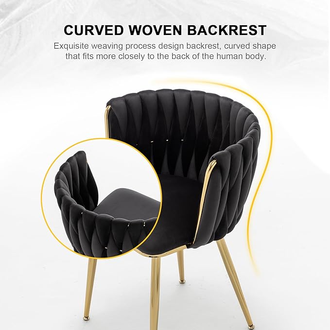Velvet Dining Chairs Set of 4, Modern Upholstered Woven Dining Chairs with Go...