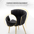 Velvet Dining Chairs Set of 4, Modern Upholstered Woven Dining Chairs with Gold Metal Legs, Modern Accent Chairs for Dining Room, Vanity, Kitchen, Living Room(Black)