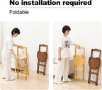 Folding Chairs Bamboo Bar Stools Set of 2, Kitchen Counter Height Stools with Backrest and Footrest,(Brown,Medium)