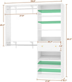 Closet System with Drawer - Reversible 5FT Wood Closet Organizer System with 2 Hanging Rods and Adjustable Shelf, Walk In Closet Organizers with Shoe Rack, Built-In Garment Rack Clothes Rack, White