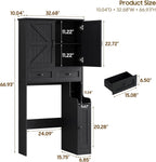 Over The Toilet Storage Cabinet, Storage Cabinet Over Toilet with Double Doors & Toilet Paper Holder Stand, Freestanding Toilet Shelf Space Saver with Anti-Tip Design & Adjustable Shelf, Black