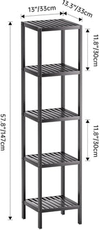 SMIBUY Bathroom Storage Shelf, 5-Tier Bamboo Rack Organizer, Multifunctional Shelving Unit for Living Room Bedroom Kitchen (Black)