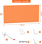 TORACK Metal Pegboard Wall Organizer 24" x 24" or 12" x 48", 70 PCS Tools Storage Pegboard for Garage, Modular Pegboard, Tool Organizer Board with Peg Board Hooks(Orange)