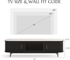POVISON Fully-Assembled Sliding Tambour Door TV Stand, Mid Century Modern Sintered Stone TV Console, Wood Media Console for 75 Inch TV, Entertainment Center with Storage Cabinet(Black, 78.74")
