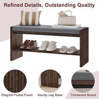 BON AUGURE Entryway Bench with Shoe Storage, 2-Tier Shoe Rack Bench with Cushion, Wood Benches for Bedroom, Living Room, Mudroom, Hall (Rustic Oak, 40 in Wide)