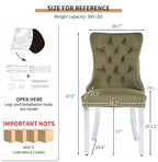 Mid Century Modern Dining Chairs Set of 8, Olive Velvet Upholstered Tufted Back, Kitchen & Dining Room Chairs, Brushed Silver Metal Legs, Nailhead Trim, Sillas para Comedor (Olive, 8 Pcs)