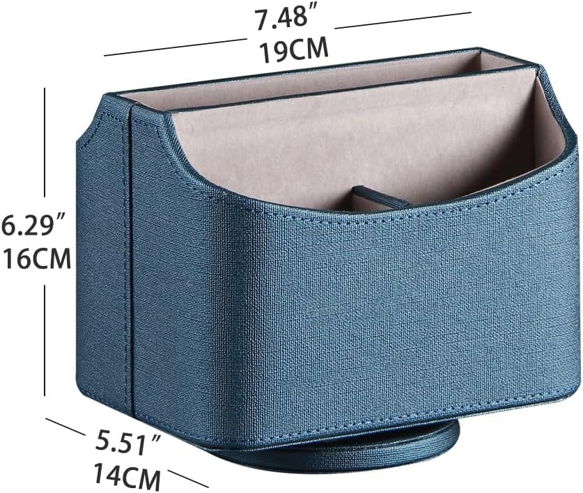 PUSU Remote Control Holder PU Leather 360 Degrees Rotatable Desktop Supply Organizer Storage Box for Controllers Media Stationery Nightstand TV Caddy E-reader iPad Phone Pen/Pencil Cosmetic