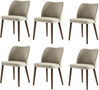 Dining Chairs Set of 6, Upholstered Kitchen Dining Room Chair Set Morden Accent Side Dinner Chair with Curved Padded Back Wood Legs for Restaurant/Cafe, Beige
