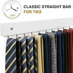 Wall Mounted Tie & Belt Rack Organizer - 2 Pack, 28 Hooks Hold 40 Ties & 40 Belts, 180° Rotating Space Saving Design, Sturdy Wood Decorative Wall Storage (White)