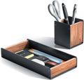 UPERGO Walnut Desk Tray with Pen Holder Set, Natural Wooden Desk Drawer Organizer Office, Organizer Tray for Keys, Pen, Watch
