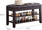Shoe Storage Bench, Entryway Shoe Rack with Fiberleather Seat 2-Tier Lift Top Organizer Wooden Shoe Bench for Entryway Hallway Living Room (Dark Brown 31.5x13.8x18.9'')