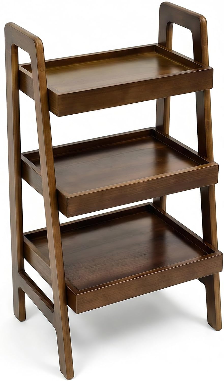100% Solid Wood 3-Tier Ladder Shelf with Stable Frame for Saving Space | Compact Narrow Standing Ladder Shelves,Ladder Bookshelf with Anti-Slip Edges for Living Room Bedroom Couch