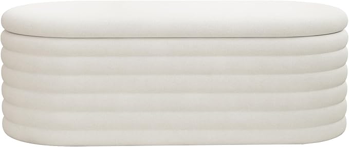 Storage Ottoman Bench 40 inch Upholstered Chenille Fabric Storage Bench for Bedroom End of Bed Stool Aesthetic Large Storag Ottoman for Living Room Entryway,Beige White