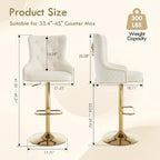 Gold Barstools Set of 4,Velvet Swivel Bar Height Stools with Lion Pull Ring,Upholstered Counter Height Stools with High Tufted Back,Modern Adjustable Bar Chairs for Kitchen Island/Cafe,Cream