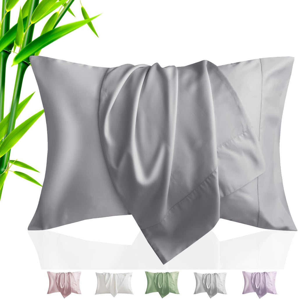 TELUS Pillow Cases Queen Size 2 Pack, Bamboo Rayon & Lyocell Pillowcase with Envelope Closure, Cooling Breathable Pillow Cover for Hot Sleeper & Night Sweats, 20x30 inch, Deep Grey