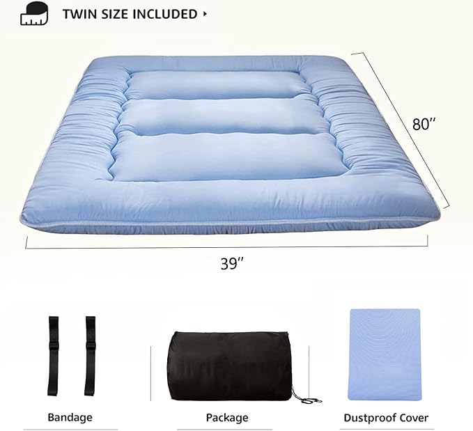 MAXYOYO Japanese Floor Mattress Futon Mattress, 4" Thicken Tatami Mat Sleeping Pad Foldable Roll Up Mat Boys Girls Dormitory Pad Kids Floor Lounger Pillow Bed, Charcoal Grey, Queen Size