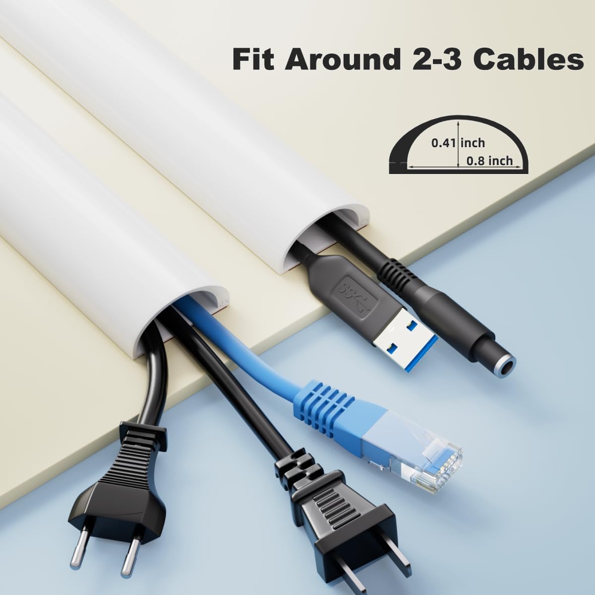 39" Side Buckle Cable Hider Cords,Extension Cord Covers for Wires On Wall,Adhesive Cord Hider for Wall Mount Tv, Wire Channel for Cable Concealer,Cable Raceway Home & Office,White, W 1.08"× H 0.6"