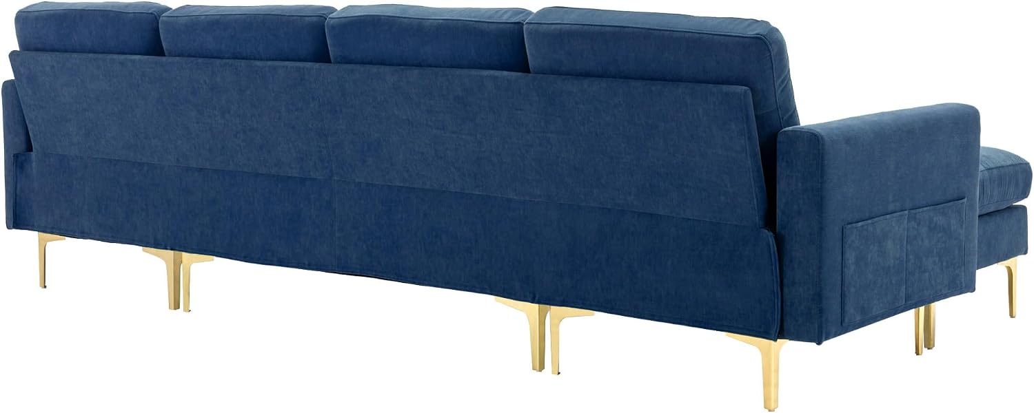 P PURLOVE Velvet Modern Large Sectional Sofa, U Shape Upholstered Couch with Chaise, Convertible Sofa Couch with Movable Ottoman for Living Room Apartment (Blue)
