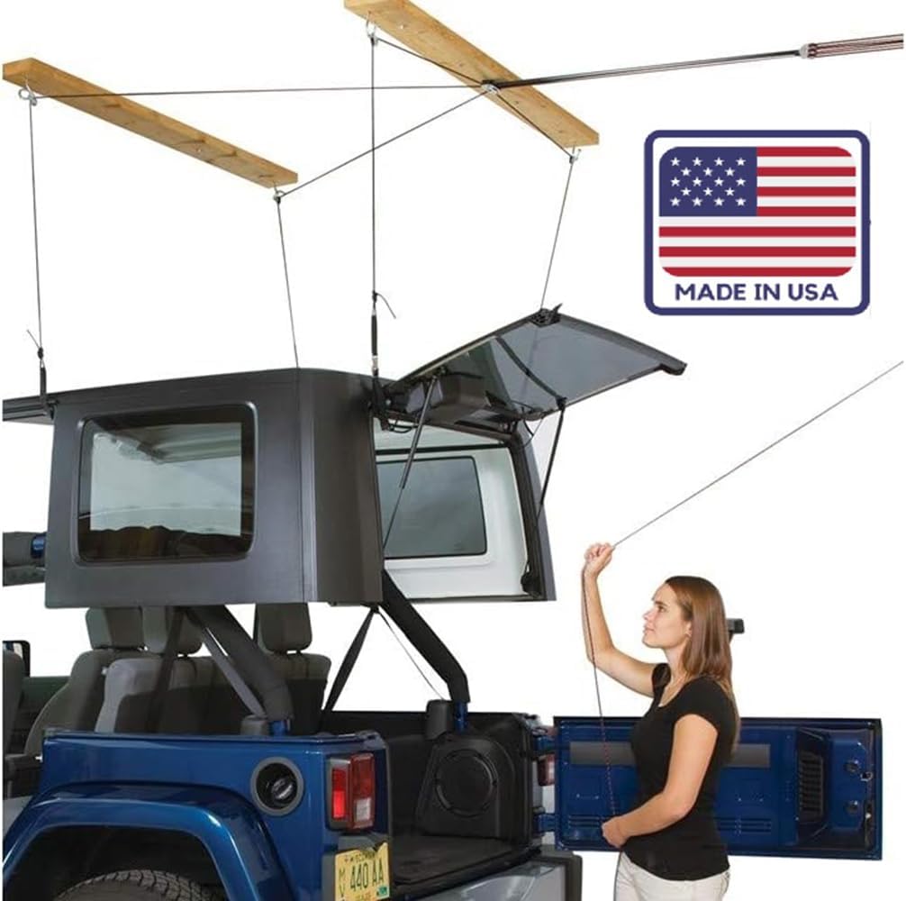HARKEN - Truck Cap Overhead Garage Storage Hoist, Self-Leveling, Safe Anti-Drop System, Easy One-Person Operation, Smart Garage Organization - 7806