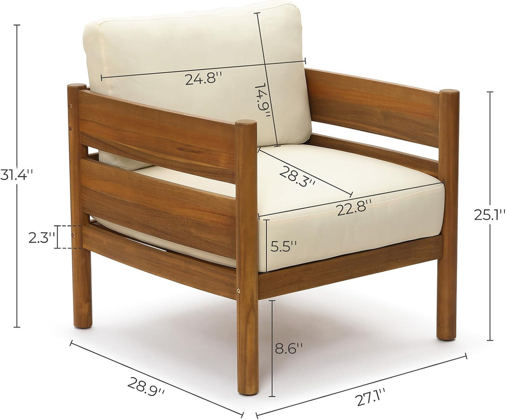 LuxenHome Acacia Wood Outdoor Patio Chair, Wooden Patio Lounge Chair with Cus...