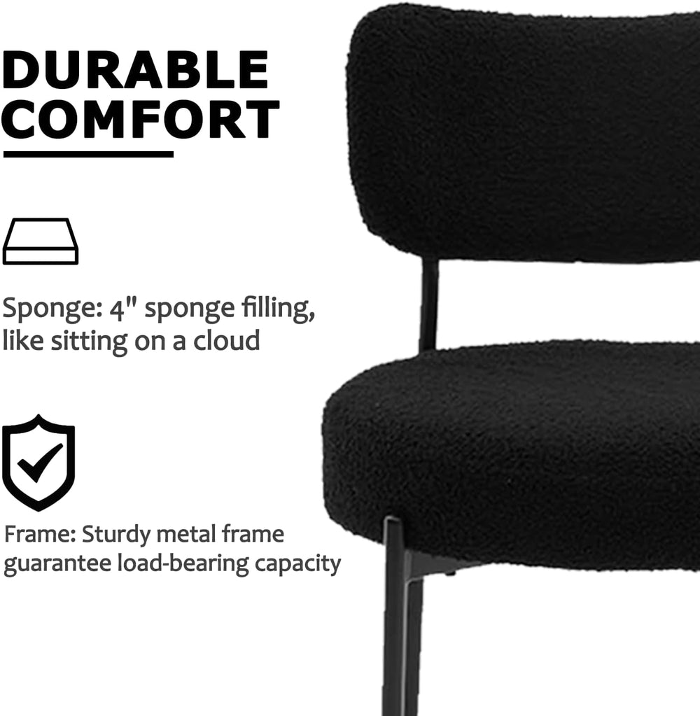 Boucle Dining Chair Set of 2, Mid Century Modern Upholstered Kitchen Chairs w...
