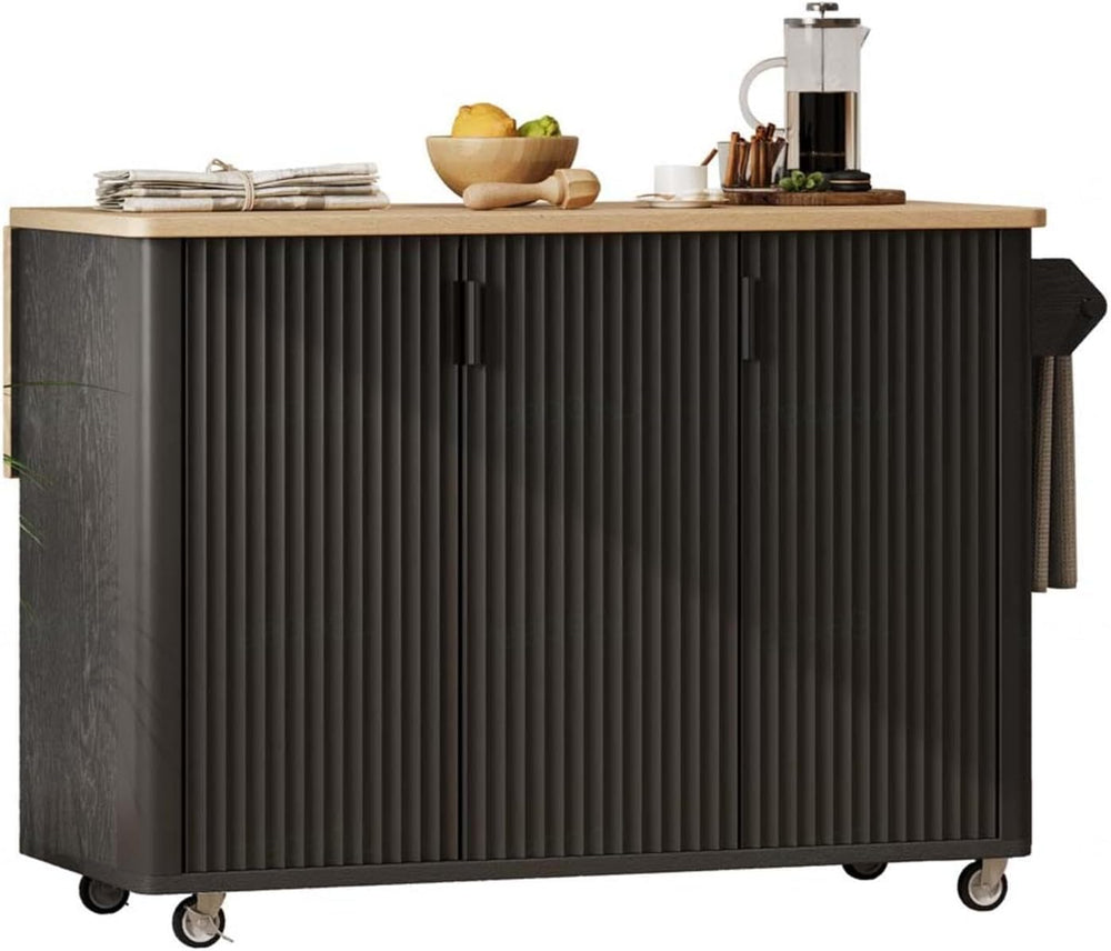 Floating Island Kitchen with Drop Leaf Height-Adjustable Shelves, Kitchen Tab...