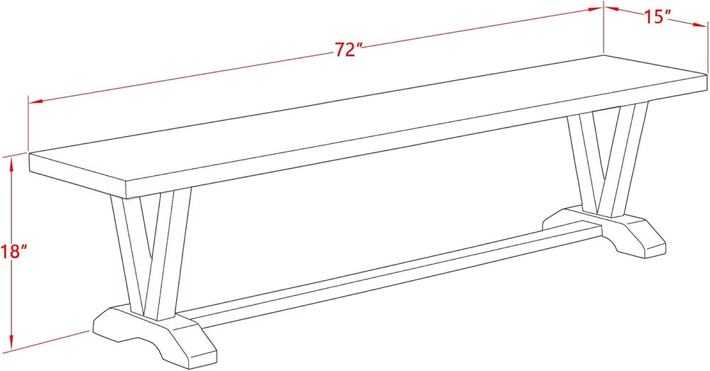 East West Furniture VB677 V-Style Modern Dining Table Bench with Wood Seat, 7...