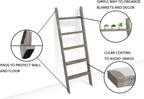 Blanket Ladder, 5ft Rectangle Rung Rustic Solid Wood Decor Rack, Grey | 5 rungs, farmhouse quilt display holder, showcase picture frames or plants, leaning wall, bathroom and living room use