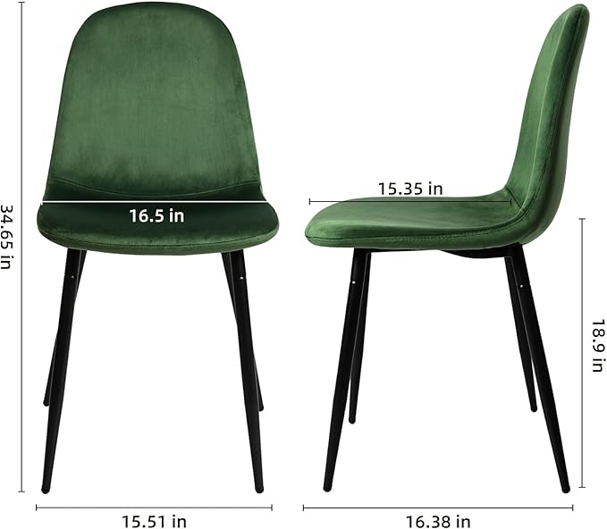 CangLong Modern Velvet Chairs with Metal Legs for Living, Bedroom, Restaurant, Dining Room, Set of 4, Dark Green