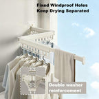 Clothes Drying Rack Wall-Mounted, 3-Fold Retractable Clothes Hanger with Windproof Holes & Detachable Design, Sturdy Foldable Laundry Rack for Balcony, Bathroom Use (Cream White)