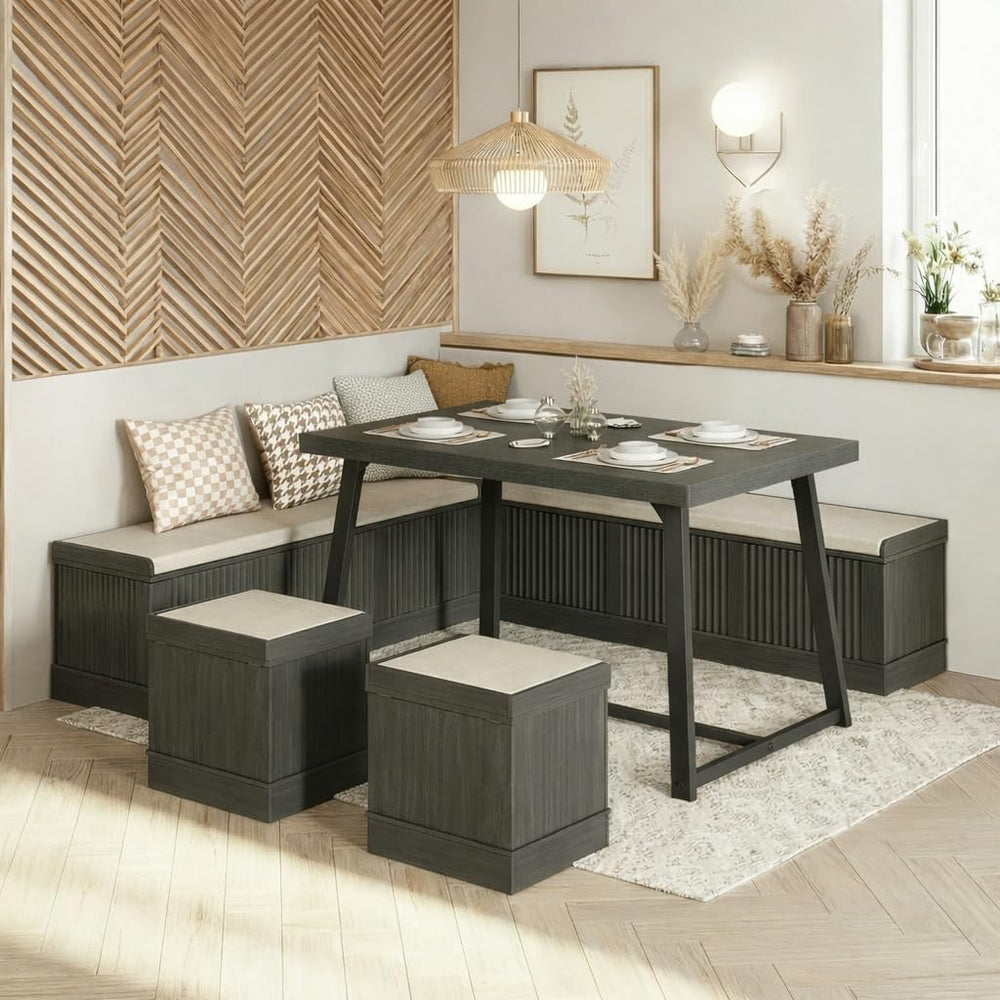 Brafab Corner Dining Table Set, 43 Inch Breakfast Nook Table Set with Bench w...
