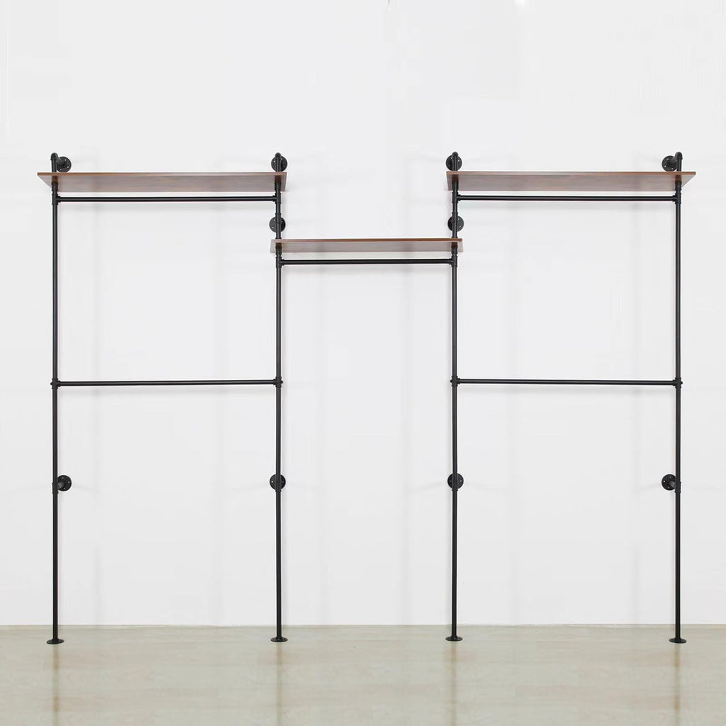 Industrial Iron Pipe Clothing Rack, 40inch Black Vintage Retro Shelving Wall Mounted DIY Garment Rack Rustic Farmhouse Kitchen Storage