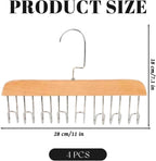 4PCS Belt Hanger for Closet with 8 Hooks Non-Slip Wooden Belt Hook Space-Saving for Ties, Scarves, Bras