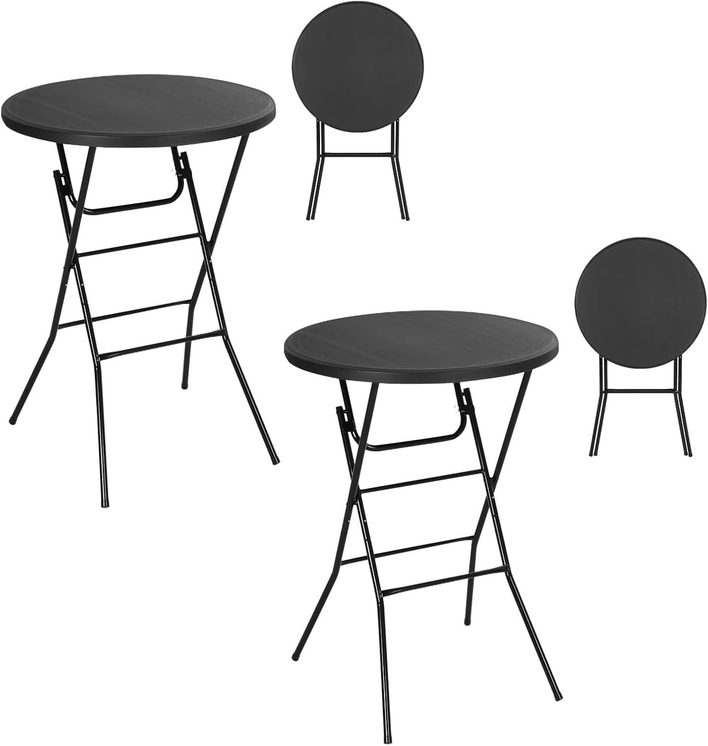 Nice C Plastic High Top Cocktail Table, 31.5" Foldable Bar Table (2P Bla...