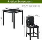 KEIKI 5-Piece Counter Height Dining Table Set with Square Table and 4 Upholstered Chair, for 4 Person, Classic Style Crystal Decoration Wooden Table Set, Easy Assembly, for Kitchen, Dining Room, Black