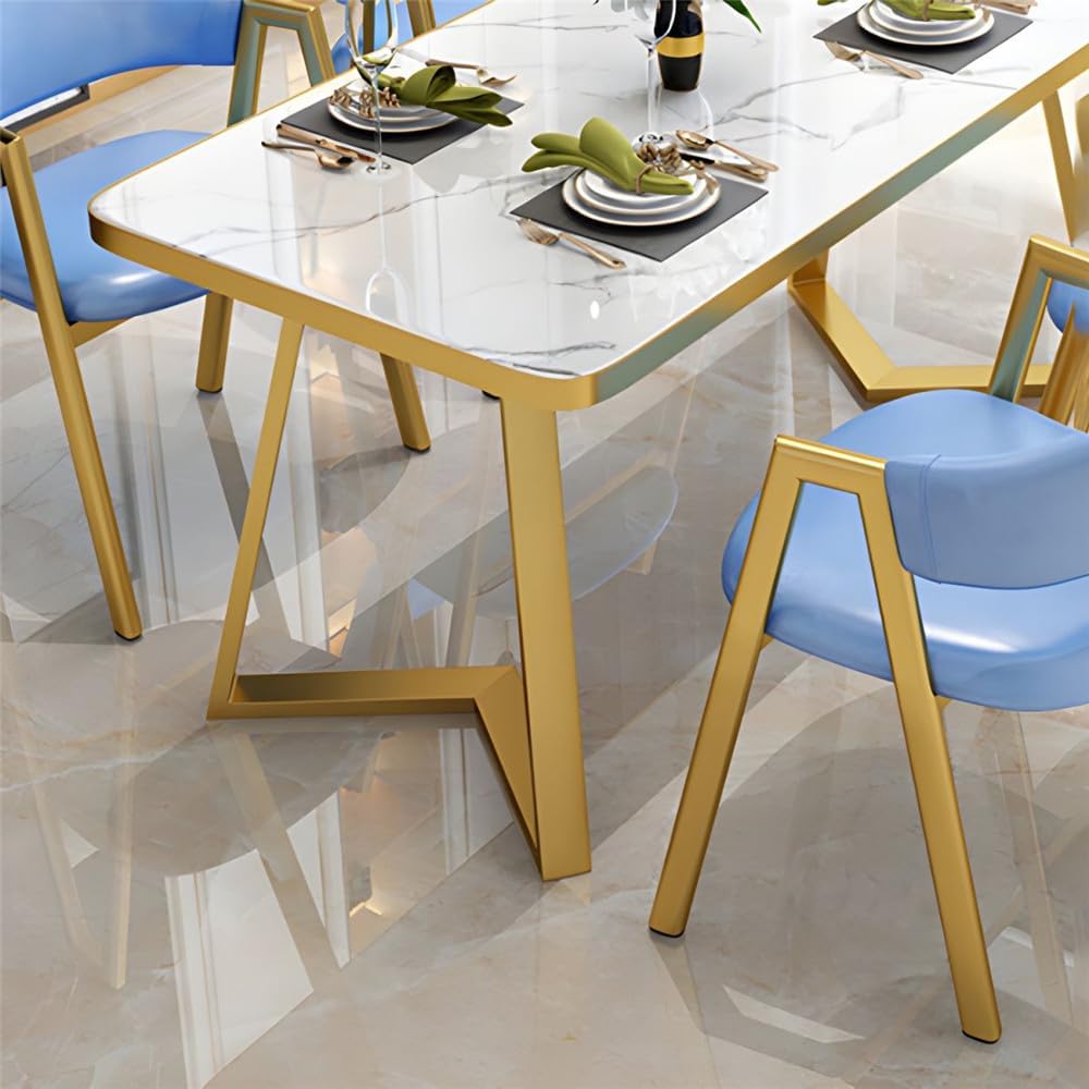 Dining Table Set Marble Stone Tabletop Nordic Style Dining Table Rectangle for Dining Room Kitchen Leisure 5 Piece (Contains 4 Chairs 1 Table) -Yellow