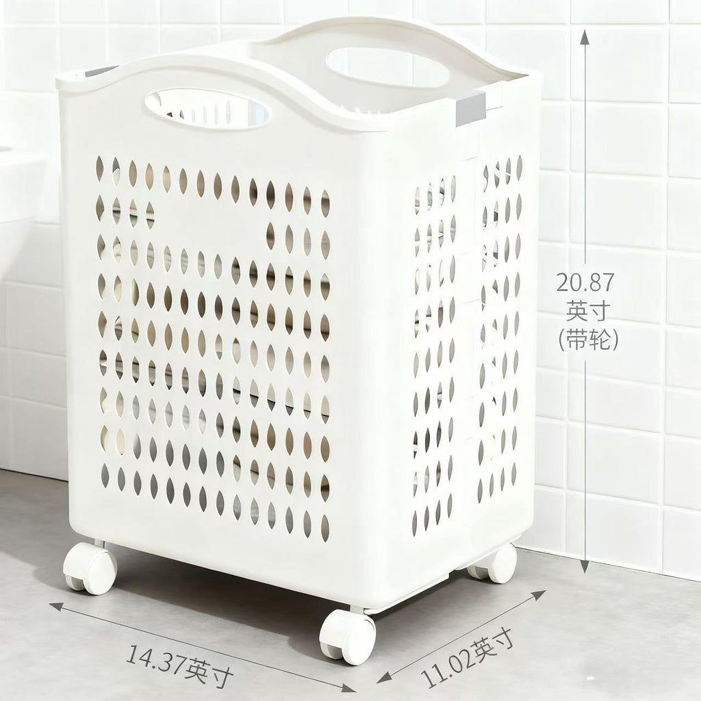 Rolling Laundry Hamper with Wheels White Plastic Storage Bin with Handles, 14W×11D×21H Large Capacity for Small Spaces, Bedroom & Bathroom