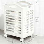 Rolling Laundry Hamper with Wheels White Plastic Storage Bin with Handles, 14W×11D×21H Large Capacity for Small Spaces, Bedroom & Bathroom