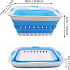 SAMMART 42L (11 gallon) Collapsible Plastic Laundry Basket - Foldable Pop Up Storage Container/Organizer - Space Saving Hamper/Basket (1, White/Marine Blue)