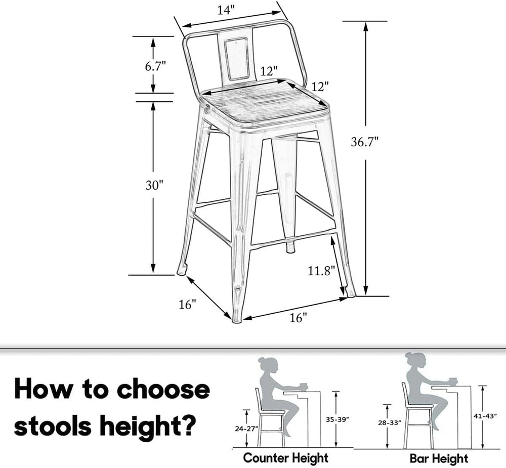 HAOBO Home 30" Bar Stools Set of 2 Bar Height Metal Barstools with Wood ...