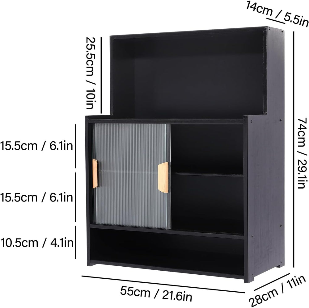 Countertop Kitchen Pantry - 3 Tier Bamboo Sideboard with Sliding Glass Doors,...