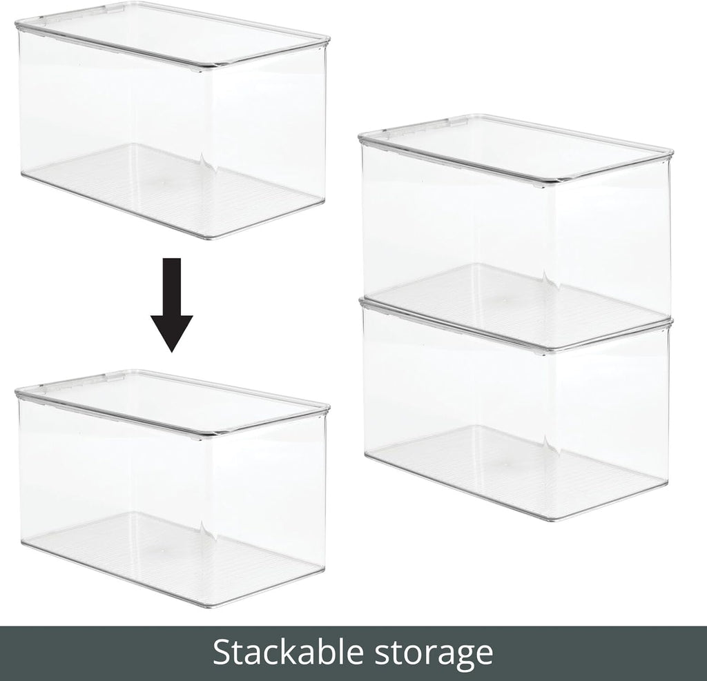 mDesign Plastic Stackable Toy Storage Bin Container Box, Hinge Lid for Organizing Living Room, Play Room, Bedroom, Nursery, Hold Blocks, Puzzles, Books, Lumiere Collection, Clear