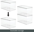 mDesign Plastic Stackable Toy Storage Bin Container Box, Hinge Lid for Organizing Living Room, Play Room, Bedroom, Nursery, Hold Blocks, Puzzles, Books, Lumiere Collection, Clear