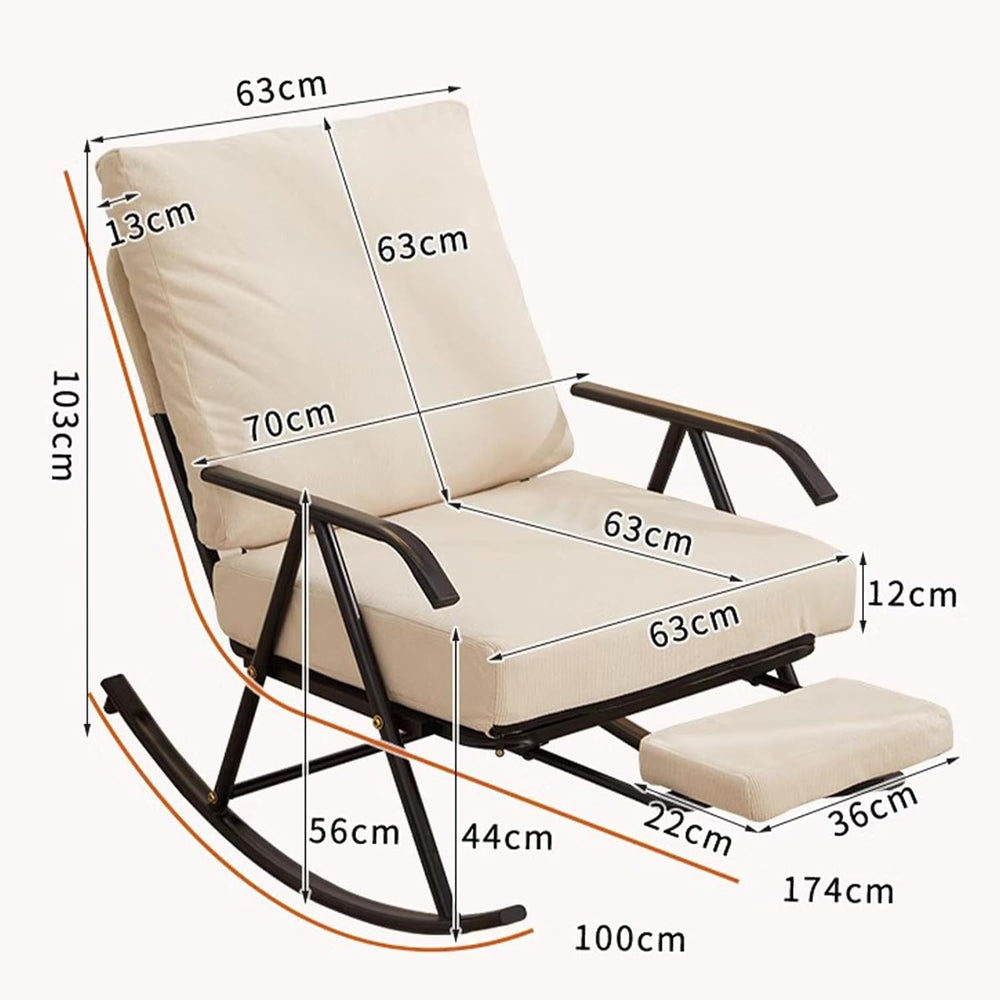 Single Rocking Chair with a Retractable footrest, Armchair with Adjustable ba...