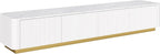 Ball & Cast Luxury Fluted TV Stand with 4 Drawers for TVs up to 85", Modern Media Console w/Faux Marble Tabletop and Gold Base, Curved Profile Design,Entertainment Center for Living Room,White