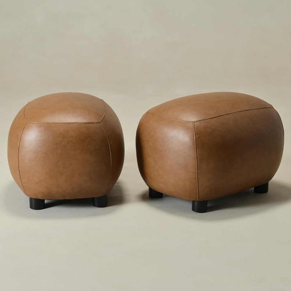 KINWELL 23" Wide Faux Leather Upholstered Ottoman Set of 2, Camel | Livi...